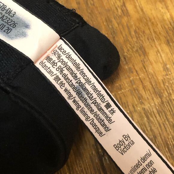 NWOT Body by Victoria Victoria’s Secret Black Lace Unlined Lace Demi Bra 34DD - Picture 11 of 14